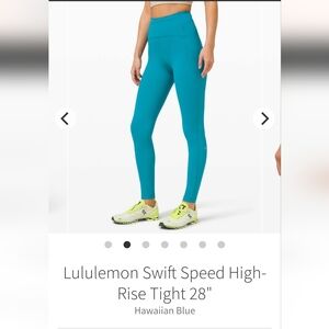 NWOT Lululemon Swift Speed 28in W/pockets Hawaiian Blue High-Rise Tights Sz 2